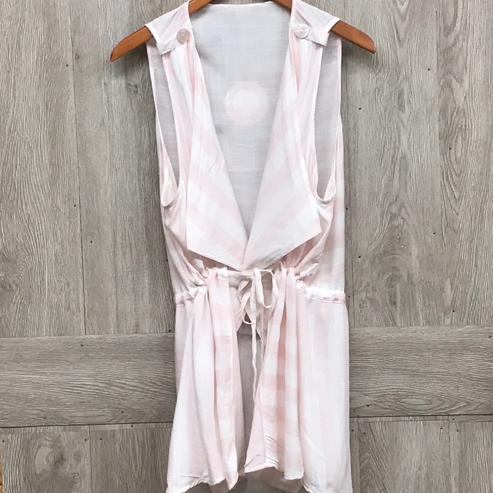 Pink Striped Sleeveless Draped Lapel Vest - Picture 1 of 5